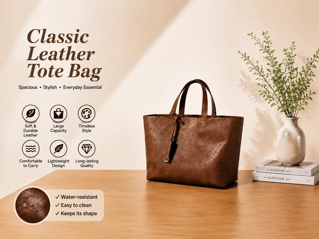 Classic Leather Tote Bag lifestyle view